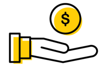 scholarship icon hand with dollar sign floating above it